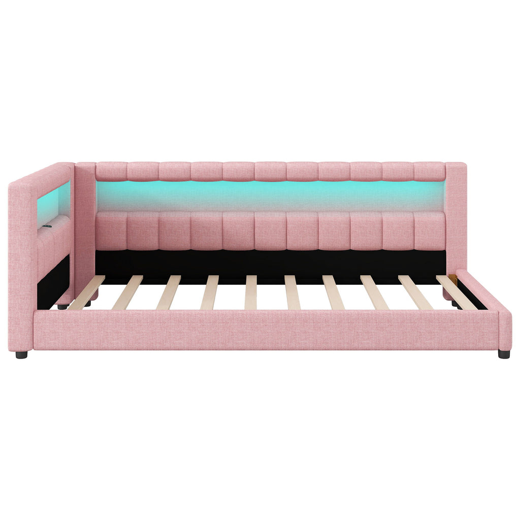 Upholstered Platform Bed With LED Belt And USB Ports