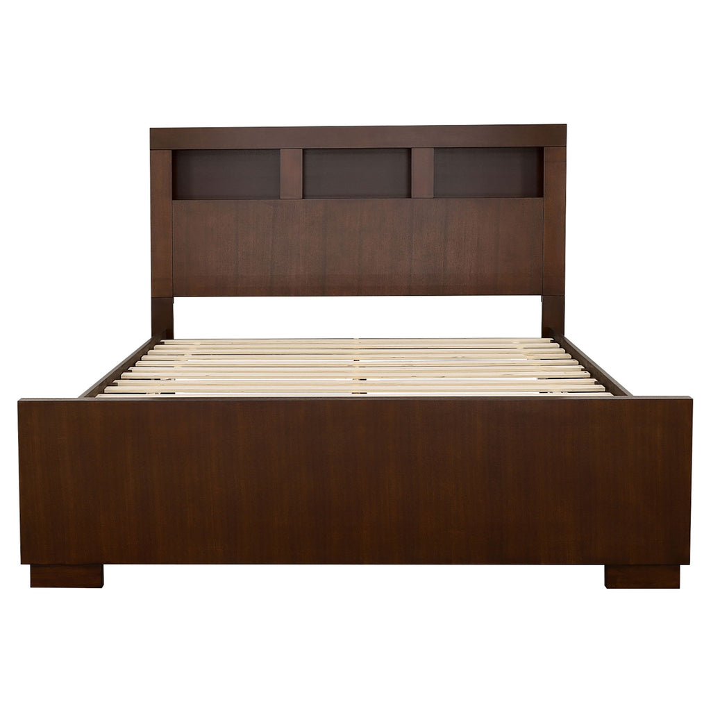 Copper - Eastern King LED Storage Bookcase Bed With Built In Shelves - Cappuccino