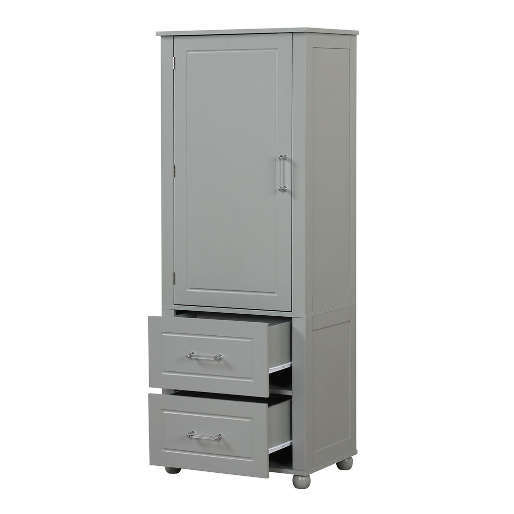 Tall Freestanding Bathroom Storage Cabinet With 2 Drawers And Adjustable Shelf