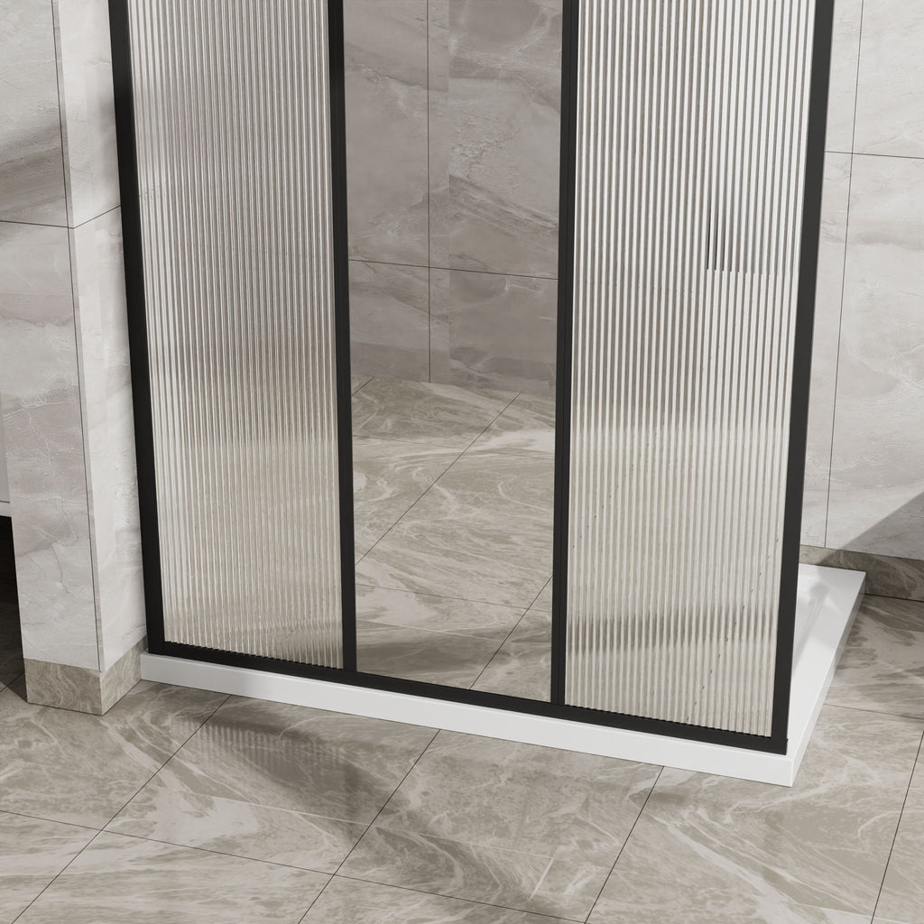 Shower Door With Center Mirror And Fluted Panels