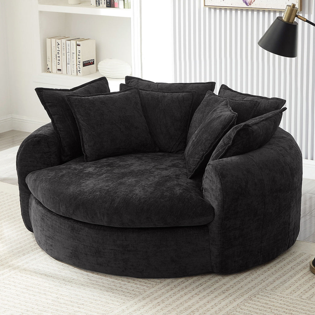 Modern Round Chaise Sofa With 8 Throw Pillows