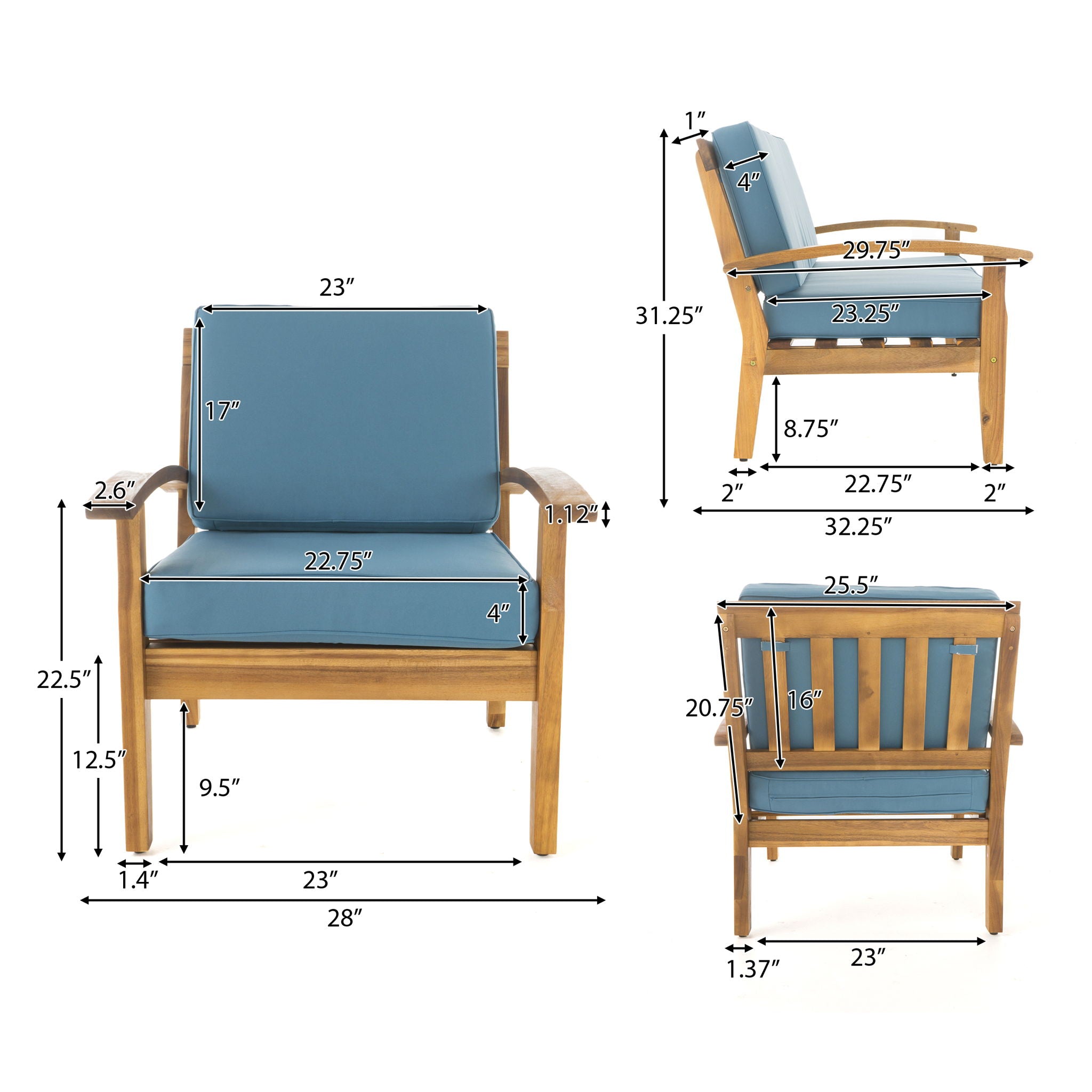 Shynel - Outdoor Seating Group With Cushions 4 Person Comfortable Design - Teak