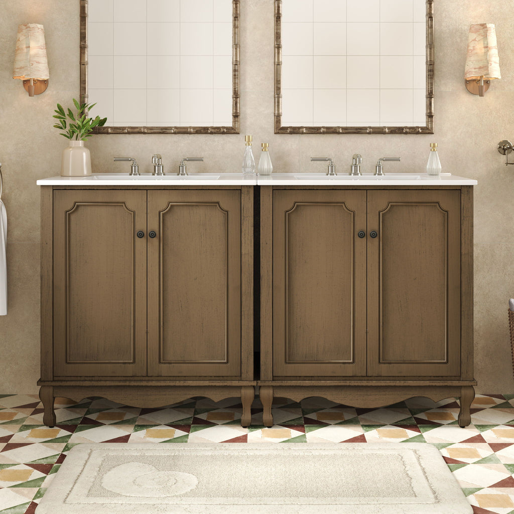 Vintage Double Sink Bathroom Vanity Set With Ceramic Sinks