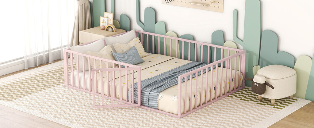 Metal Floor Bed Frame With Fence And Door