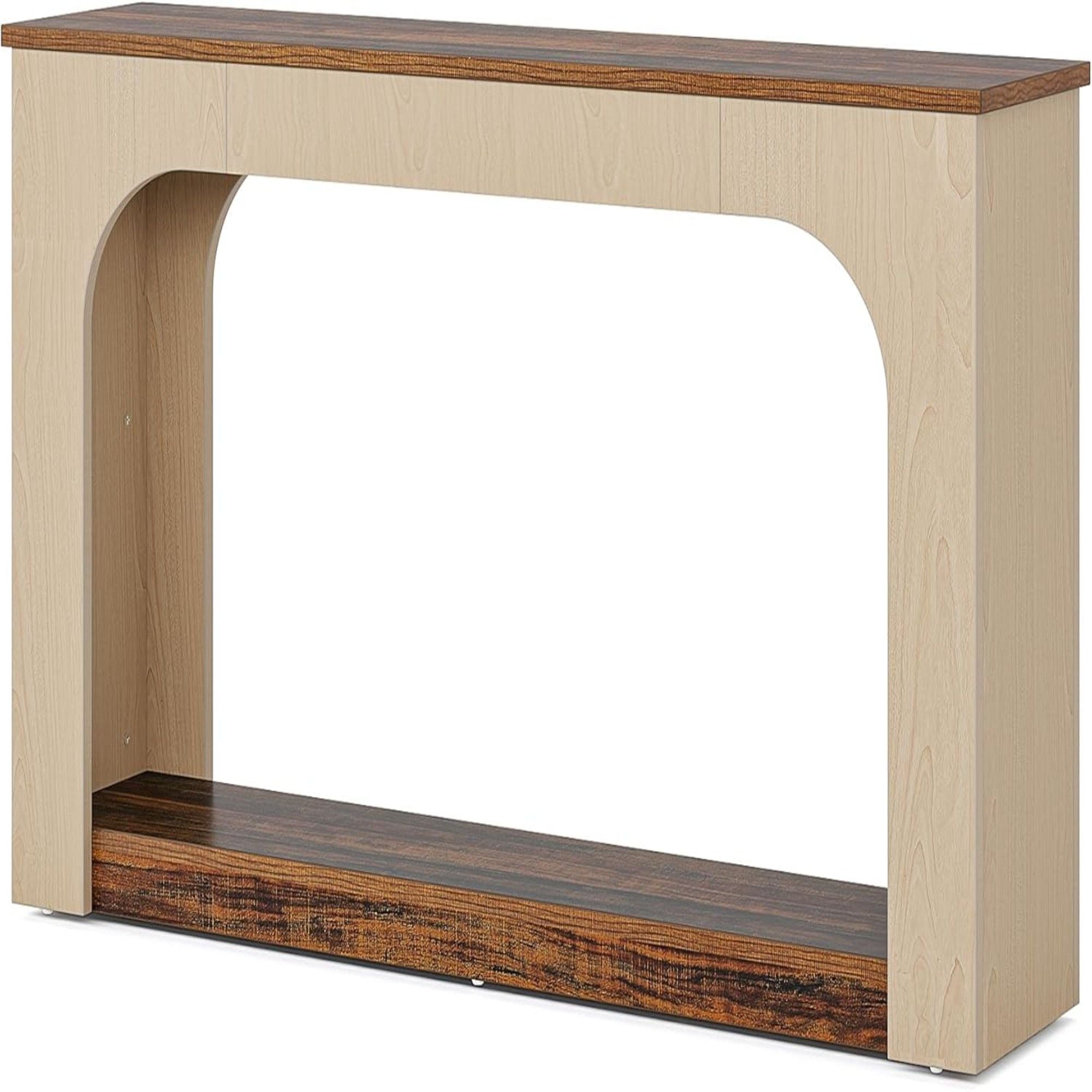 2 Tier Narrow Console Table With LED Lights For Entryway - Brown