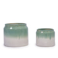 Gradient Flowerpot (Set of 2), Planter For Patio, Garden, Windowsill - White / Green