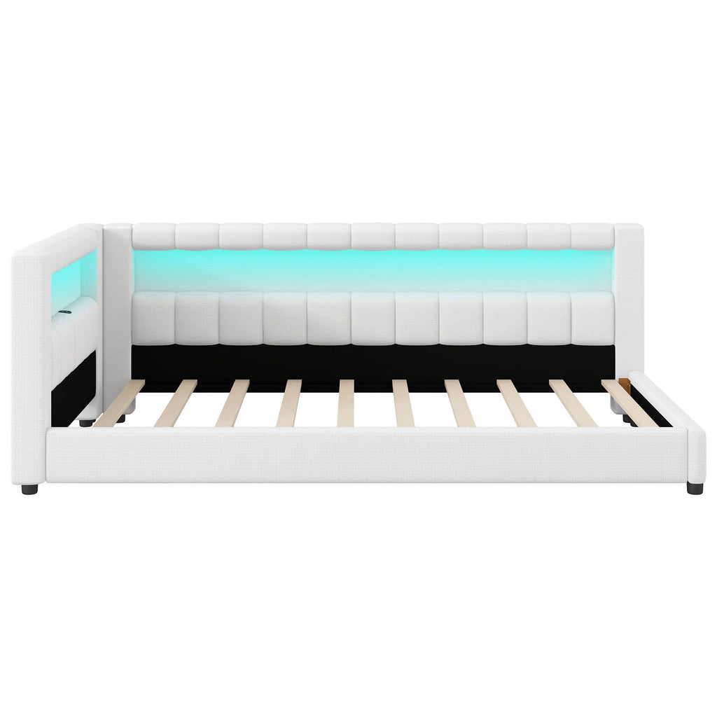 Upholstered Platform Bed With LED Belt And USB Ports