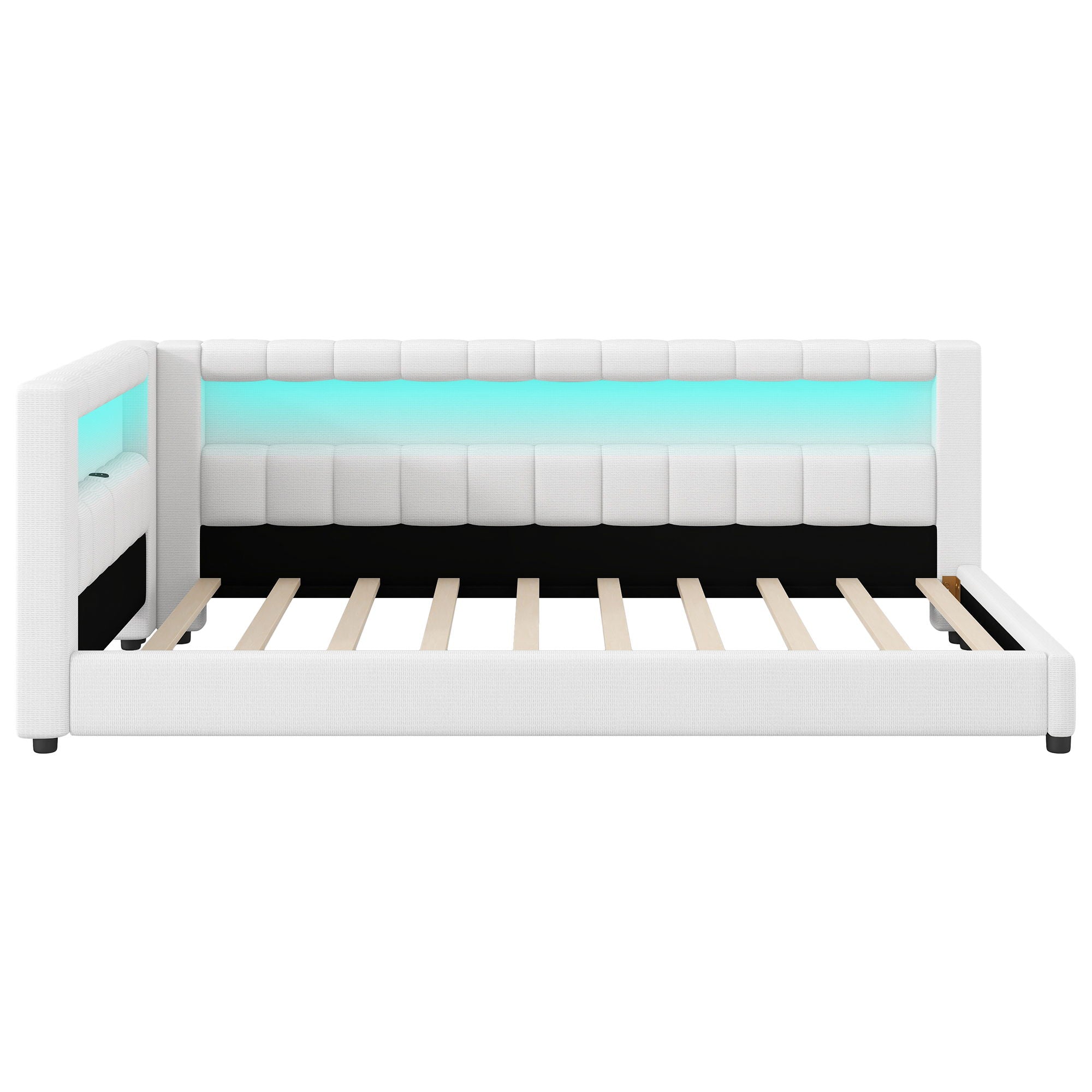 Upholstered Platform Bed With LED Belt And USB Ports