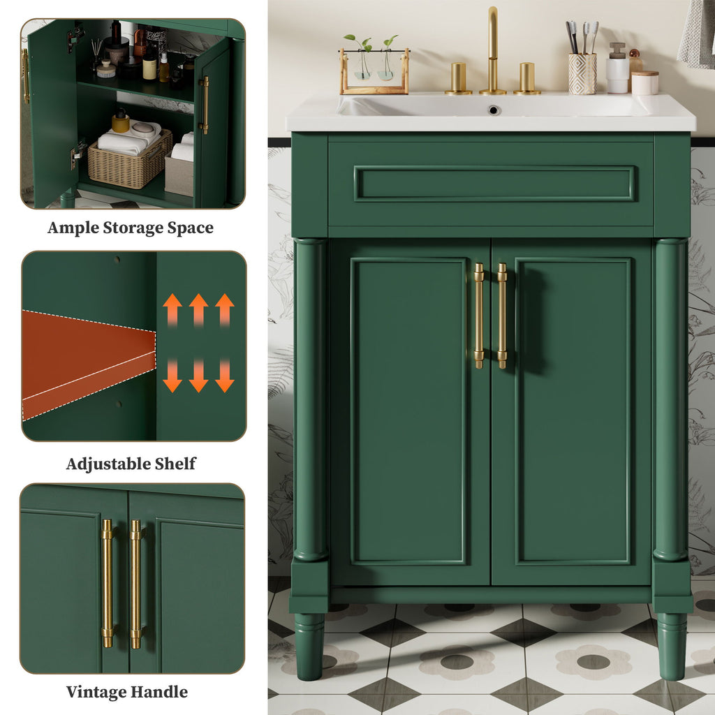 Bathroom Vanity With Integrated Sink, 2 Door Cabinet, Single Sink For Small To Medium Bathrooms