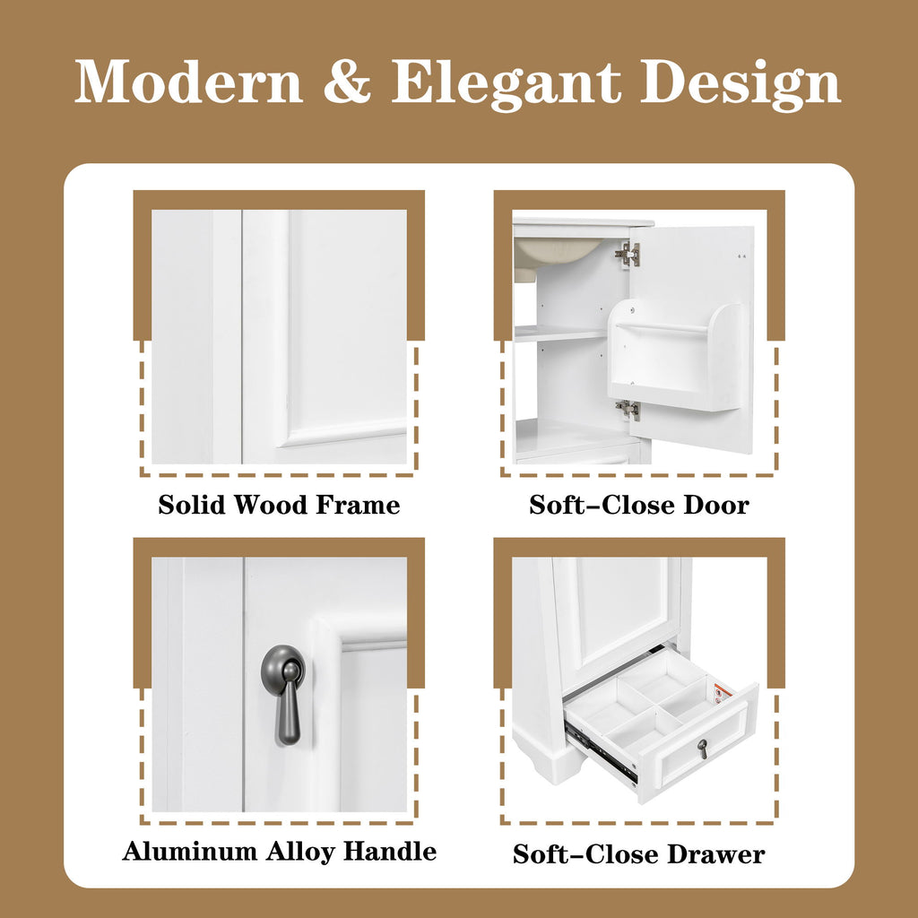 Bathroom Vanity With Sink, Soft Close Door, Adjustable U-Shaped Shelf