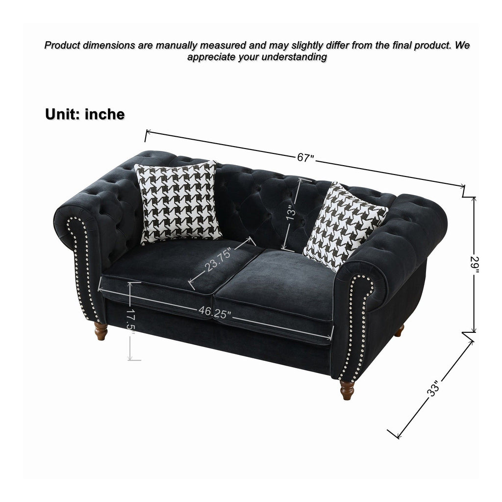 Chesterfield 3 And 2 Seater Upholstery Sofa With Roll Armrest & Nailhead Fabric Couch