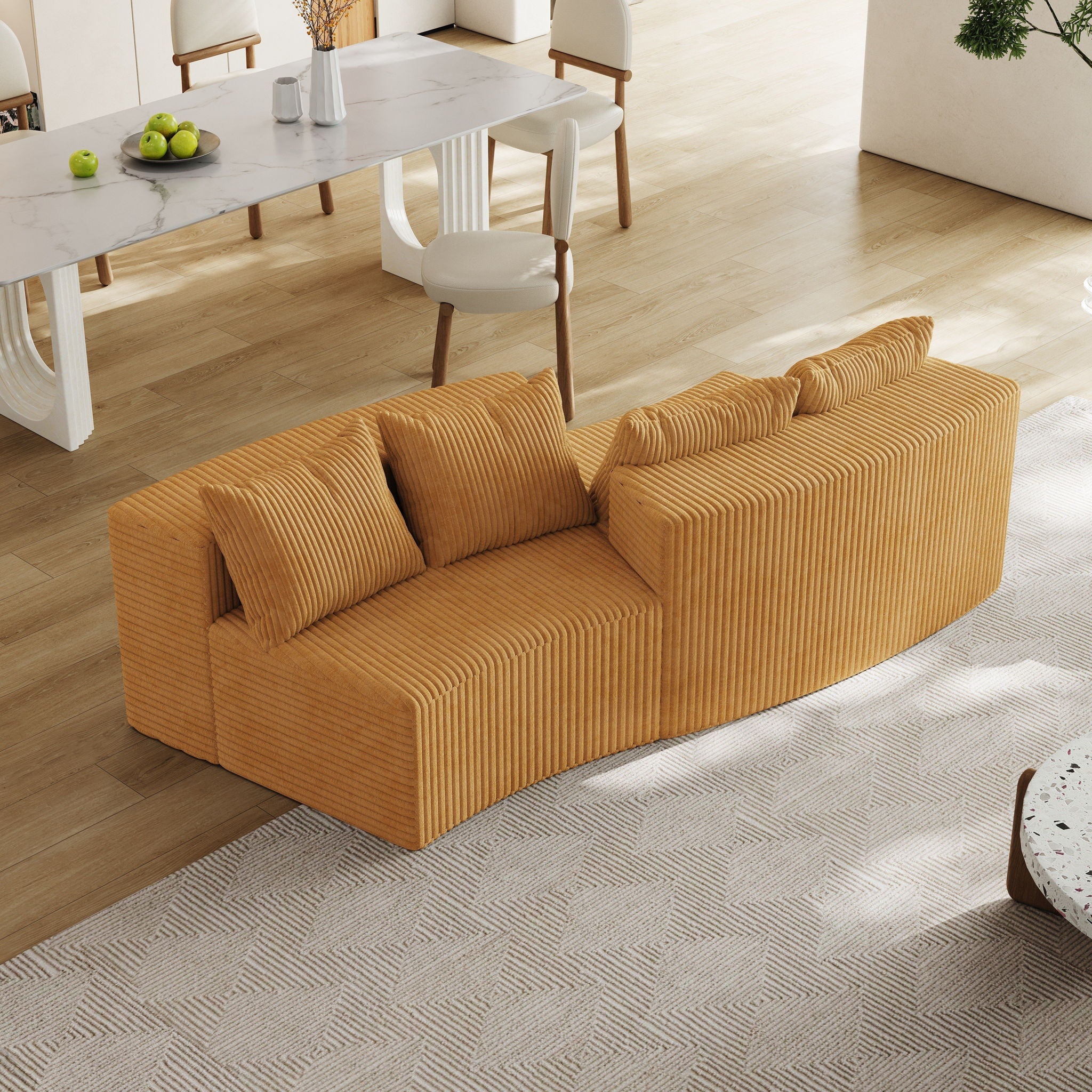 Curved Sectional Sofa With 4 Pillows, Modular Semi Circular Design