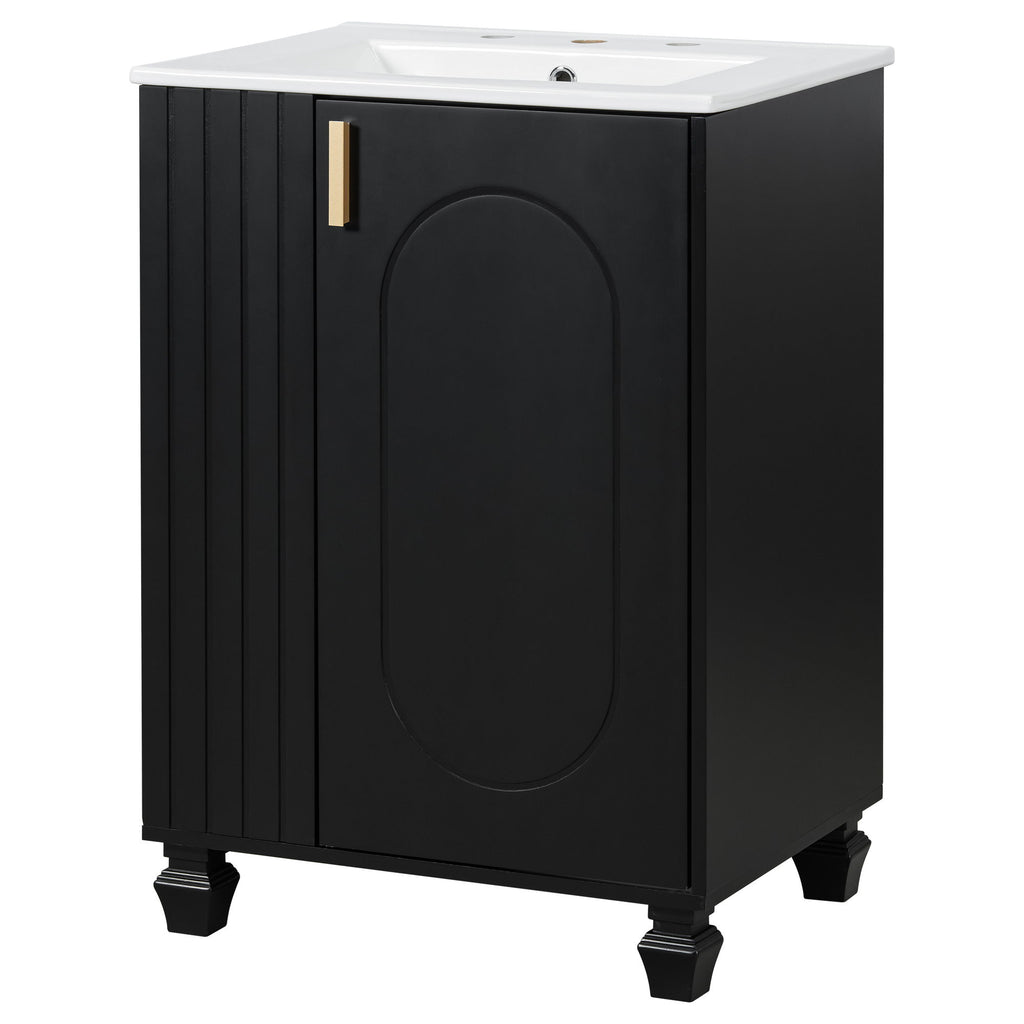 Classic Retro Bathroom Vanity With Sink, Door Shelf, Side Open Storage Frame
