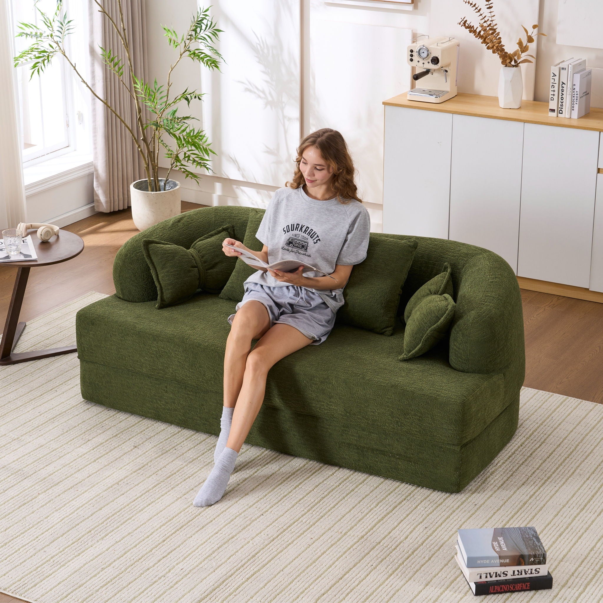 Foldable Sofa Bed, Boneless Couch Convertible Sleeper With 4 Pillows