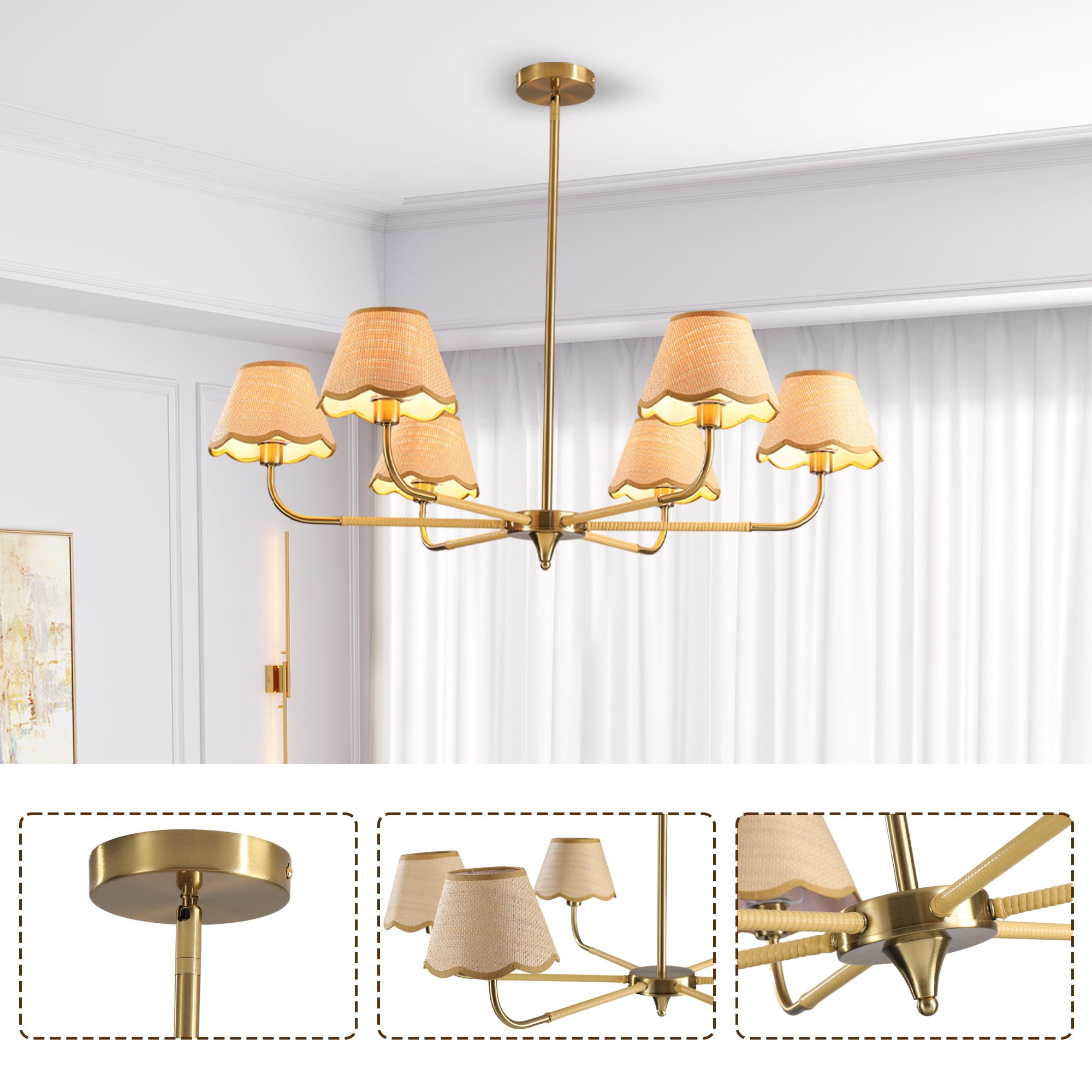 6 Lamp Chandelier - Golden