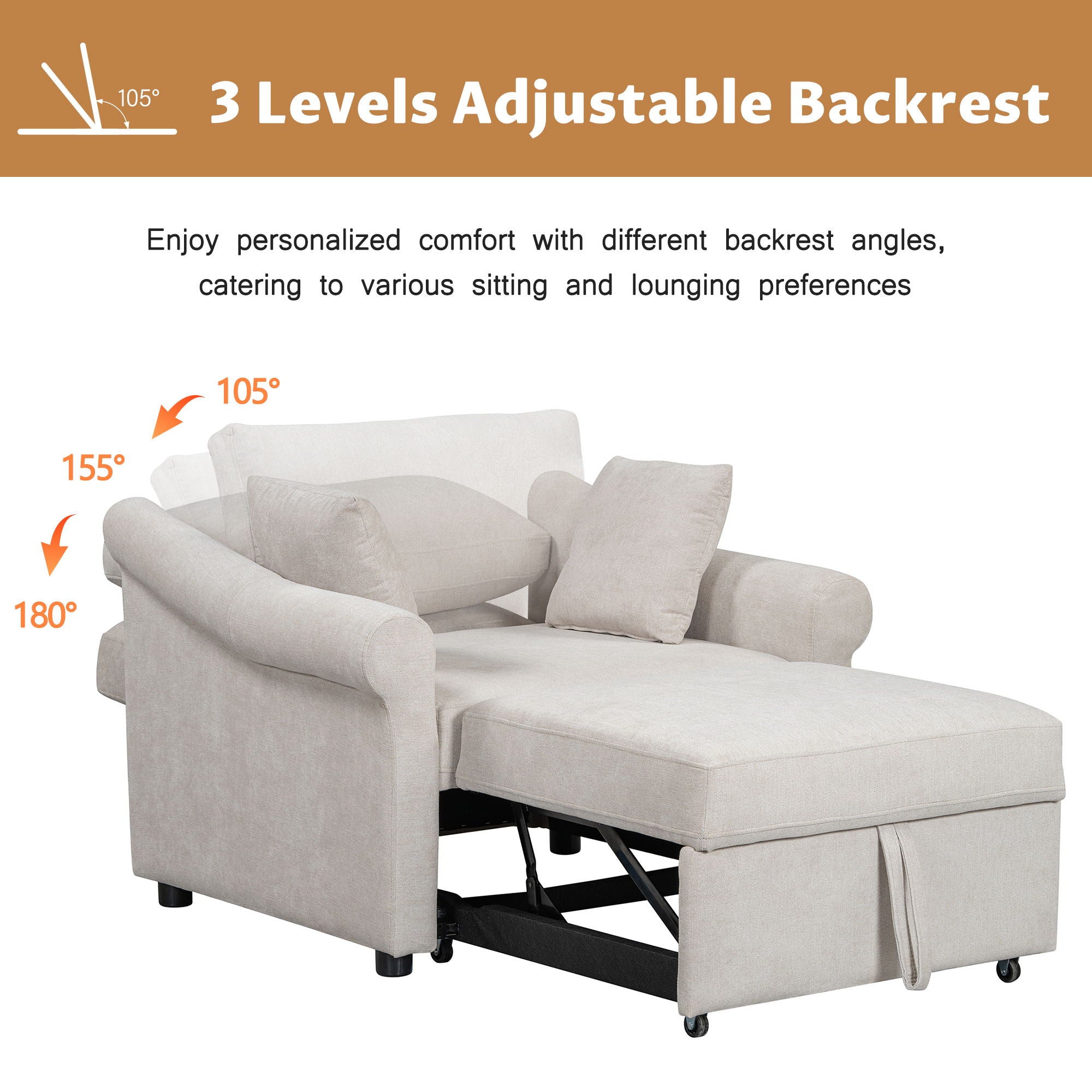 Convertible Sleeper Chair With Adjustable Backrest