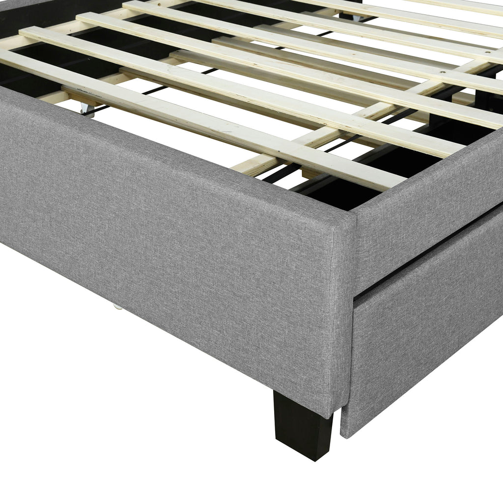 Upholstered Platform Bed With Storage Headboard, Trundle & 2 Drawers And A Set Of Sockets & USB Ports