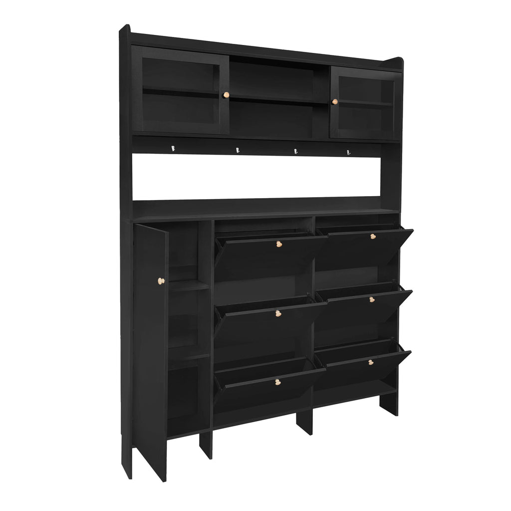 On Trend Multifunctional Tipping Bucket Shoe Cabinet With Storage Shelf & 6 Flip Drawers