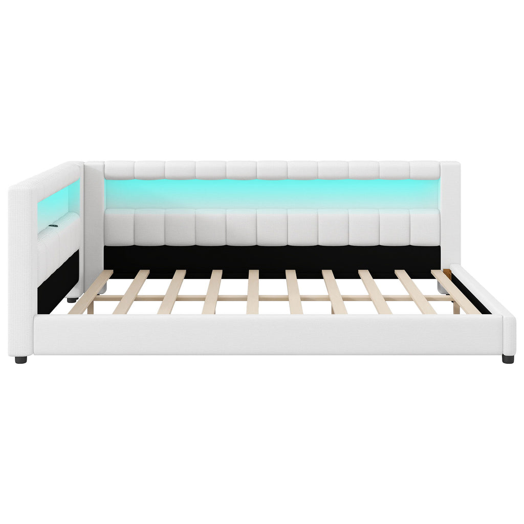 Upholstered Platform Bed With LED Belt And USB Ports