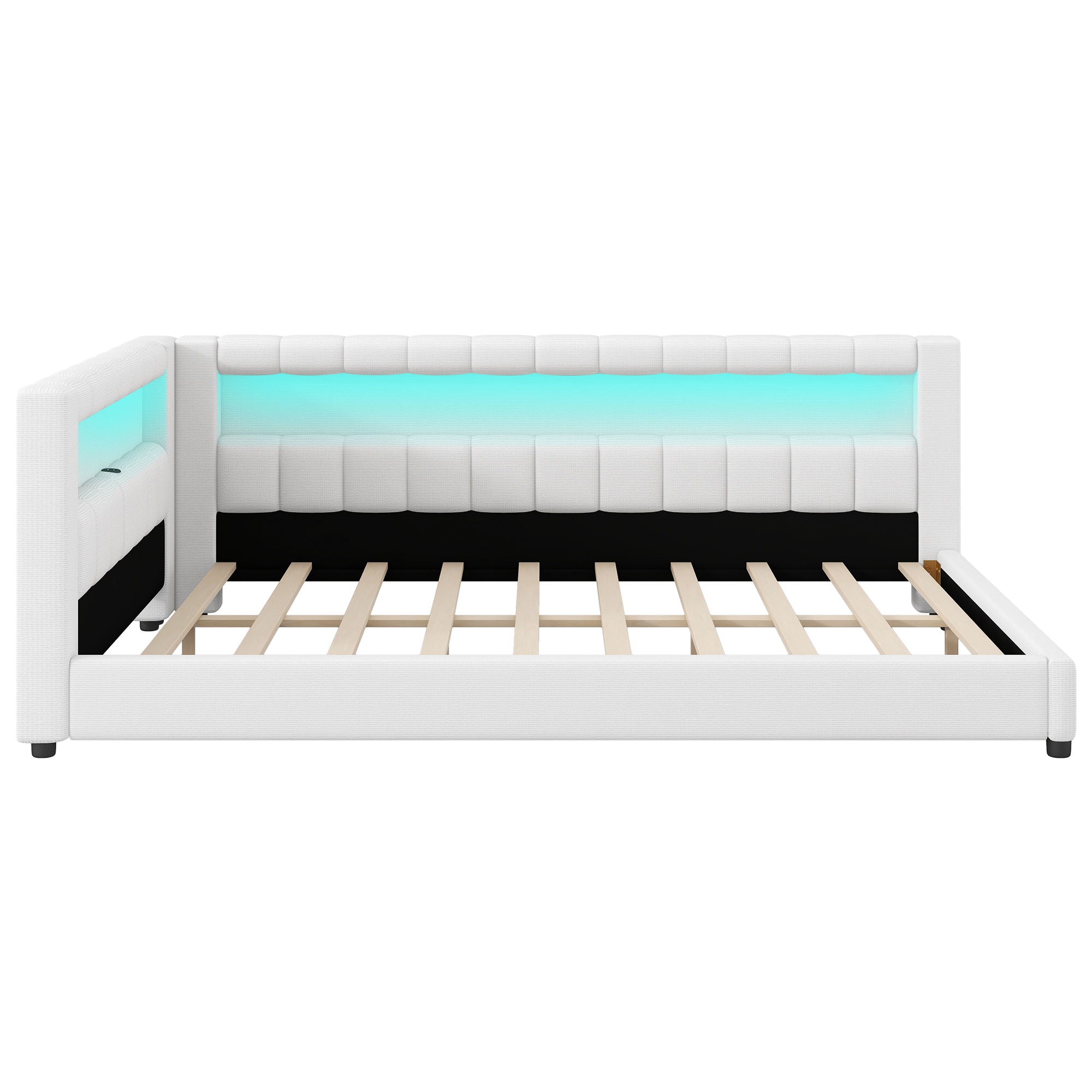 Upholstered Platform Bed With LED Belt And USB Ports