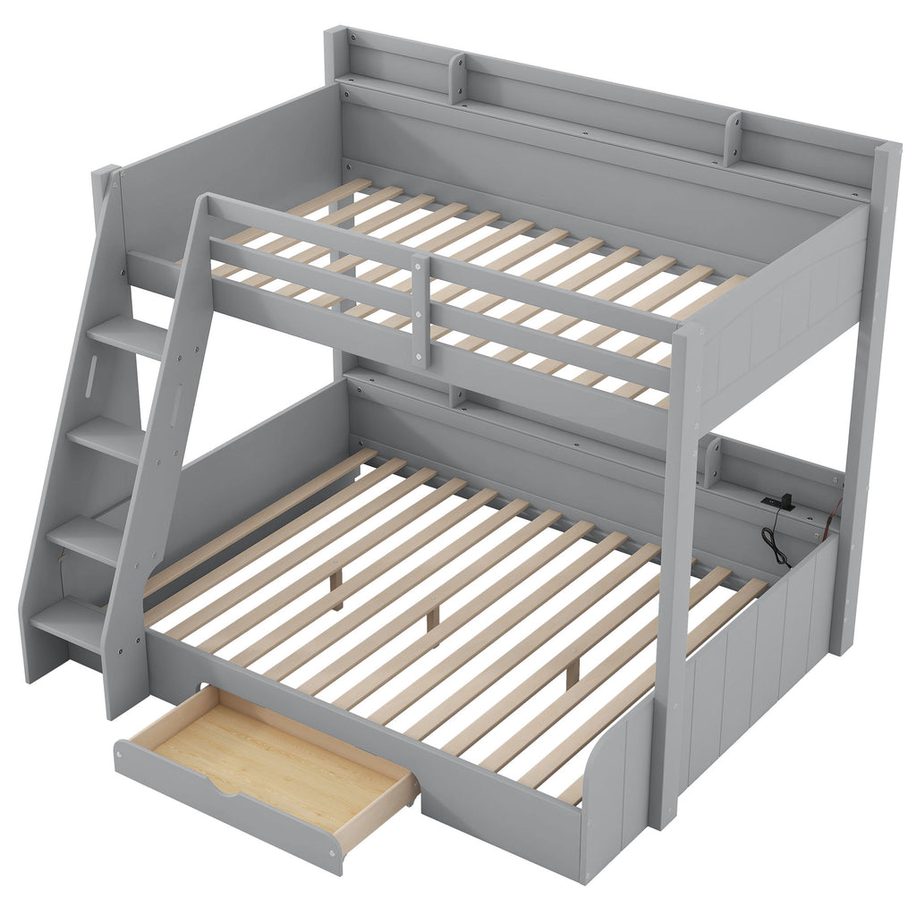 Bunk Bed With Storage Shelves, LED Lighting, Charging Station And Drawer