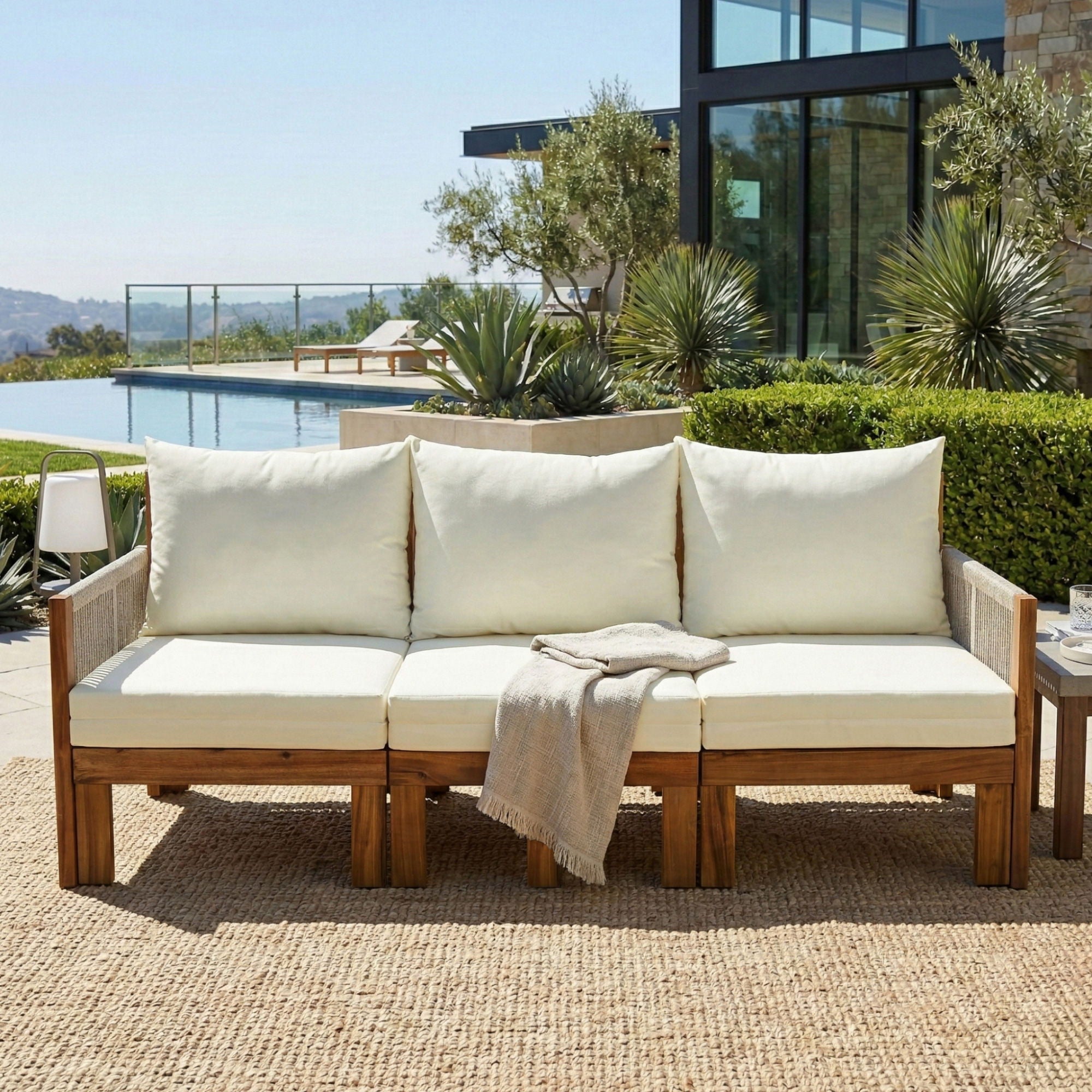 Outdoor Daybed, Patio Sofa Bed, 3 Seat Convertible Sunbed