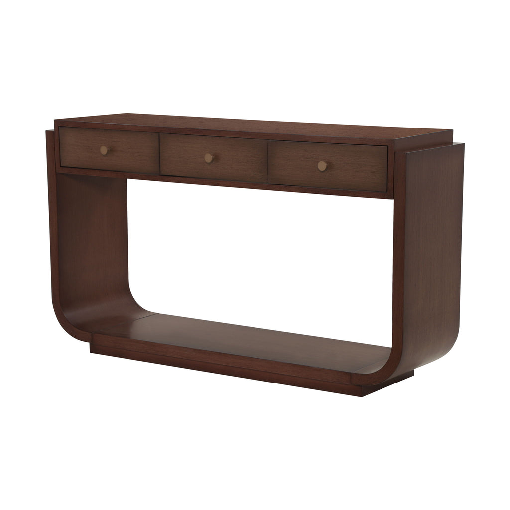 Console Table With 3 Drawers, Display Shelf, Curved Legs - Walnut