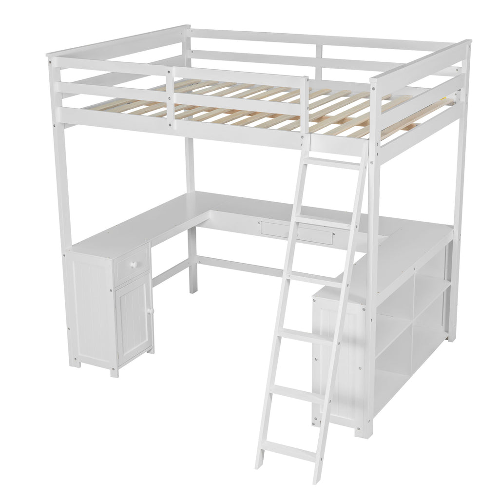 Loft Bed With U Shaped Desk, Drawers, And Storage Shelves