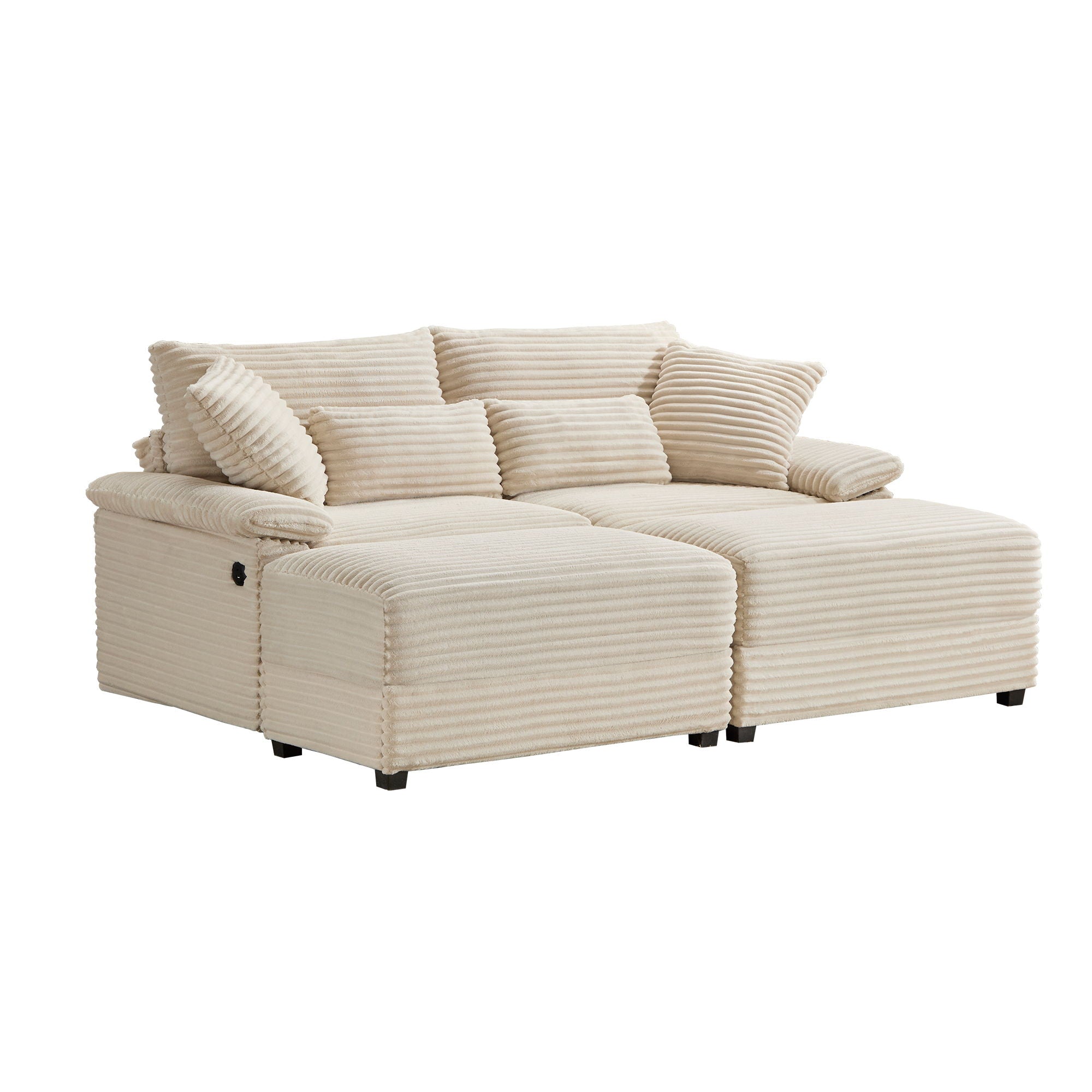 Double Chaise Lounge Set With Reversible Storage Ottomans, USB Port