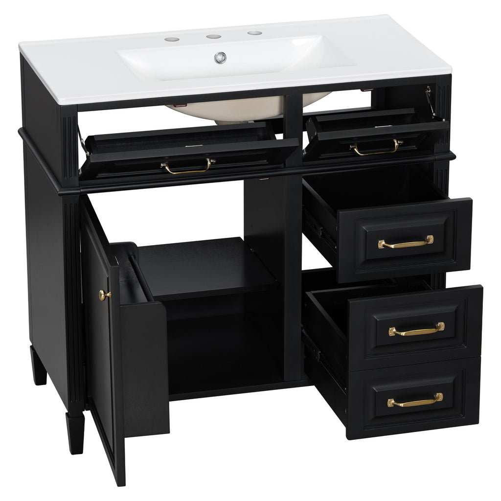 Modern Bathroom Vanity With Sink Top, Flip Drawer Design