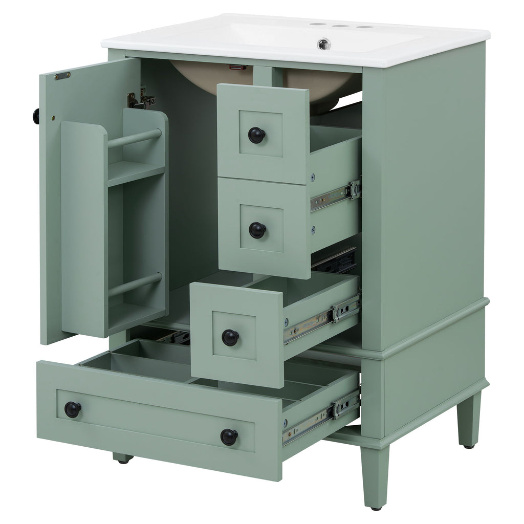 Bathroom Vanity With Integrated Basin, Soft Close Drawers, Door Mounted Double Layer Shelf