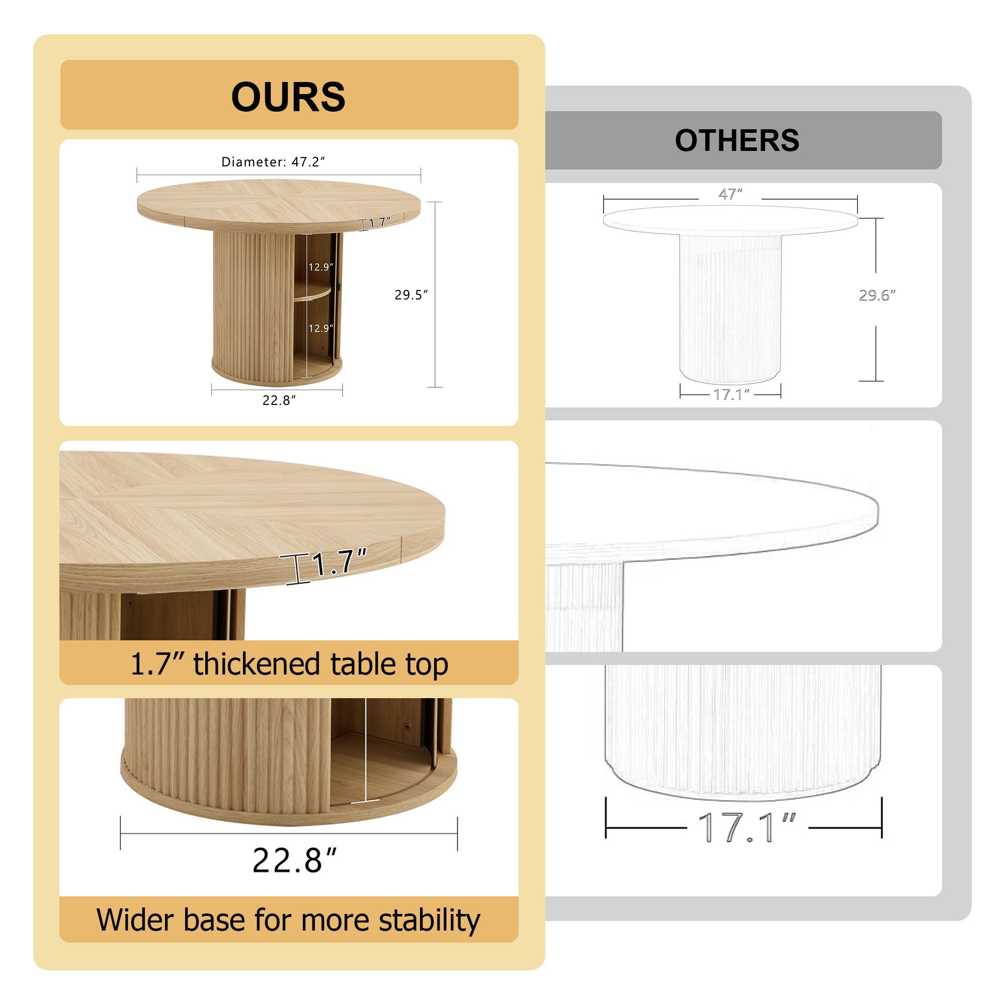 Roman Column Round Dining Table With Double Layer Storage - Wood