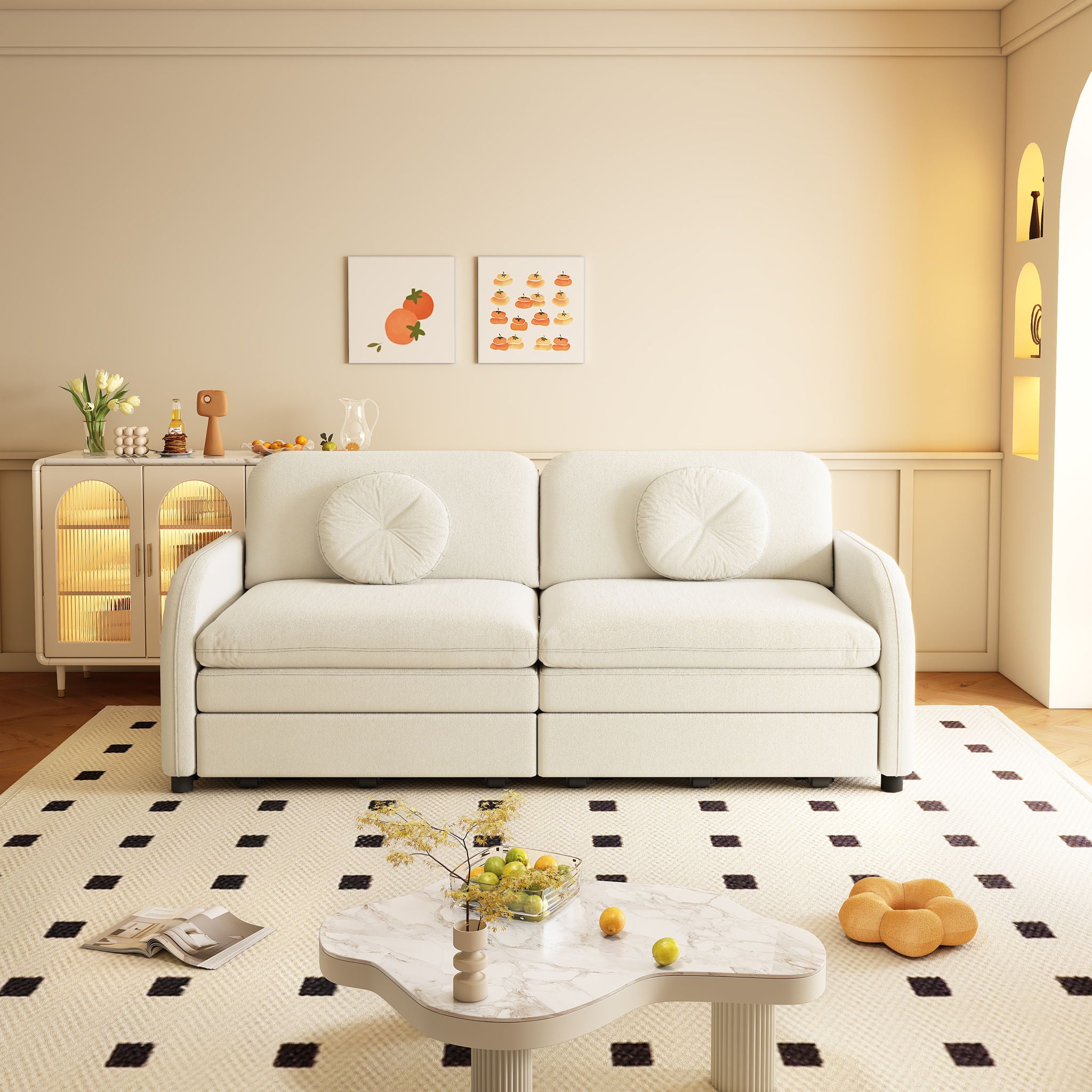 Upholstered Pull Out Couch With Side Pocket & USB Port