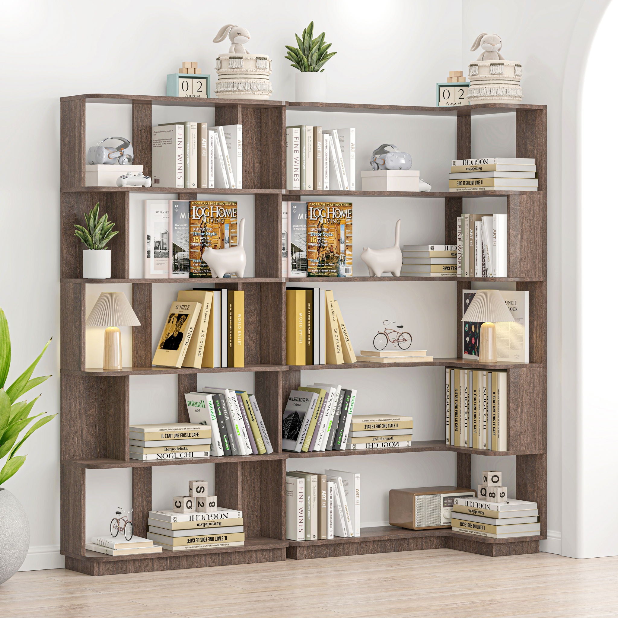 Freestanding Corner Bookshelf For Living Room - Dark Brown