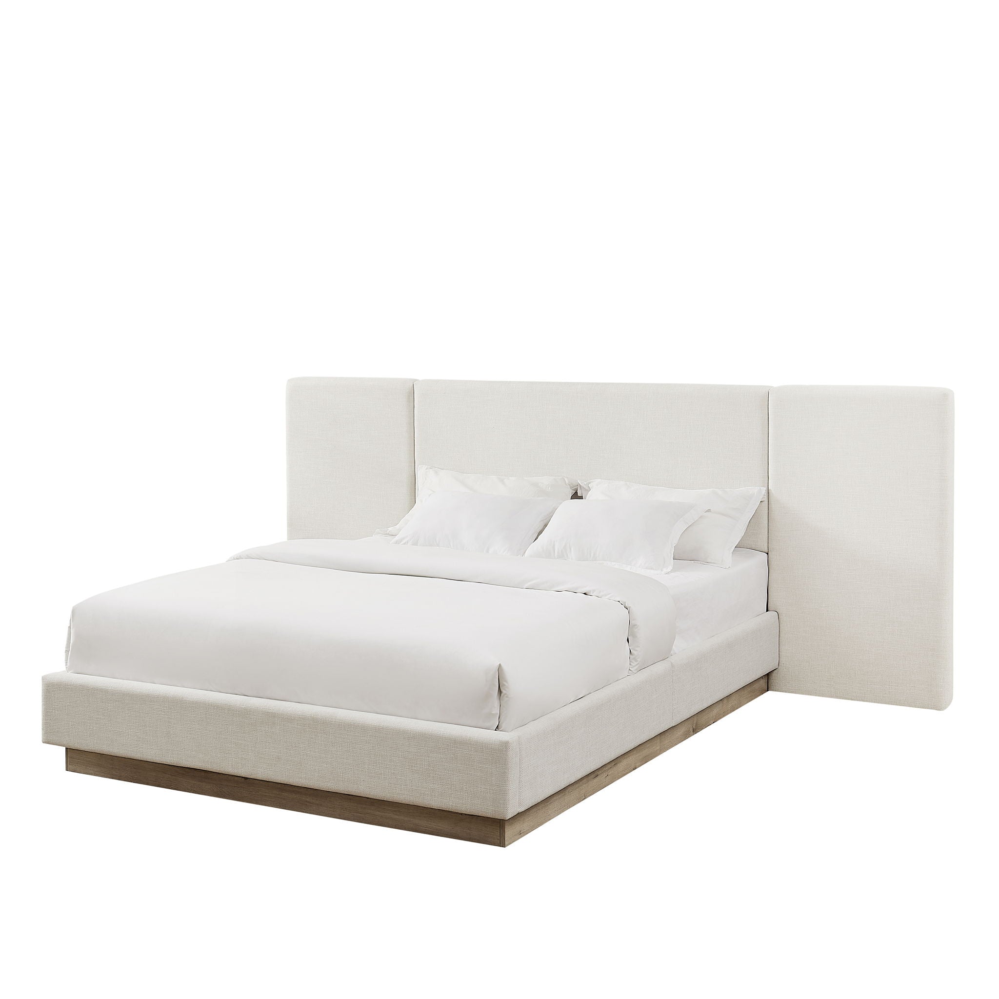 Muse - Queen Upholstered Platform Bed Frame - Ivory / Light Gray / Camel Oak