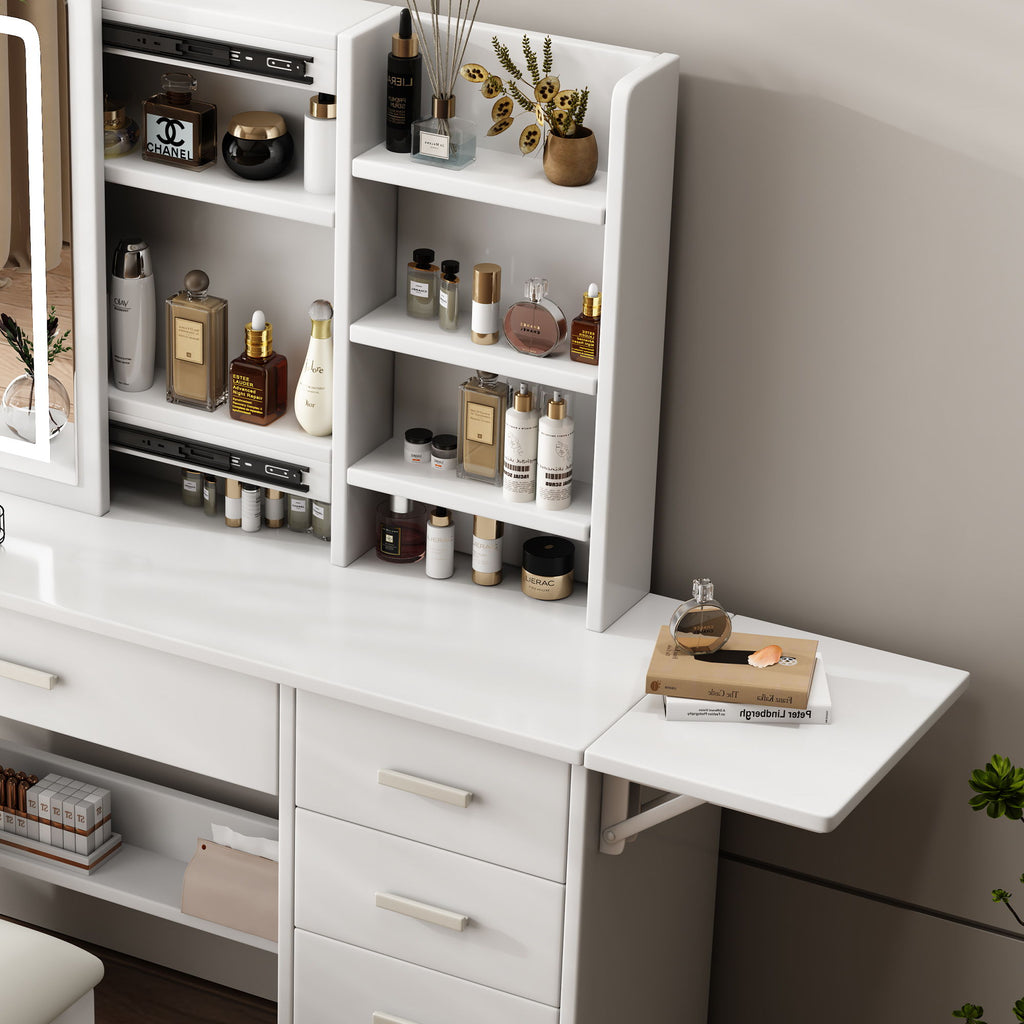 Fashion Vanity Desk With Mirror And Lights For Makeup, 5 Drawers, Adjustable Lighting - White