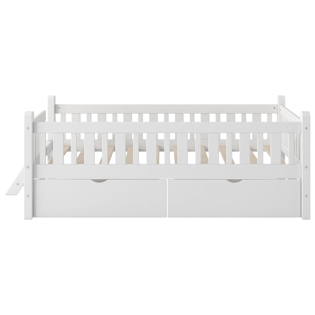 Platform Bed With Guardrail And 2 Drawers