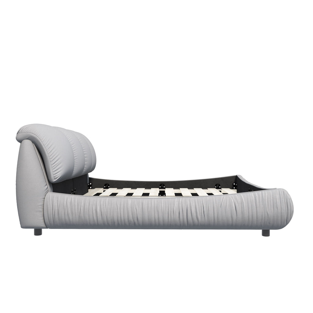 Luxury Upholstered Platform Bed With Oversized Padded Backrest And Solid Wood Frame