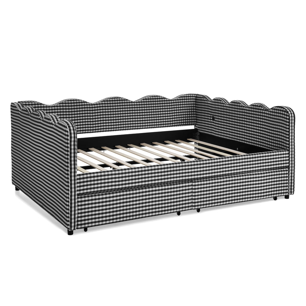 Gingham Daybed & USB Charging Port, Wave Shaped Design
