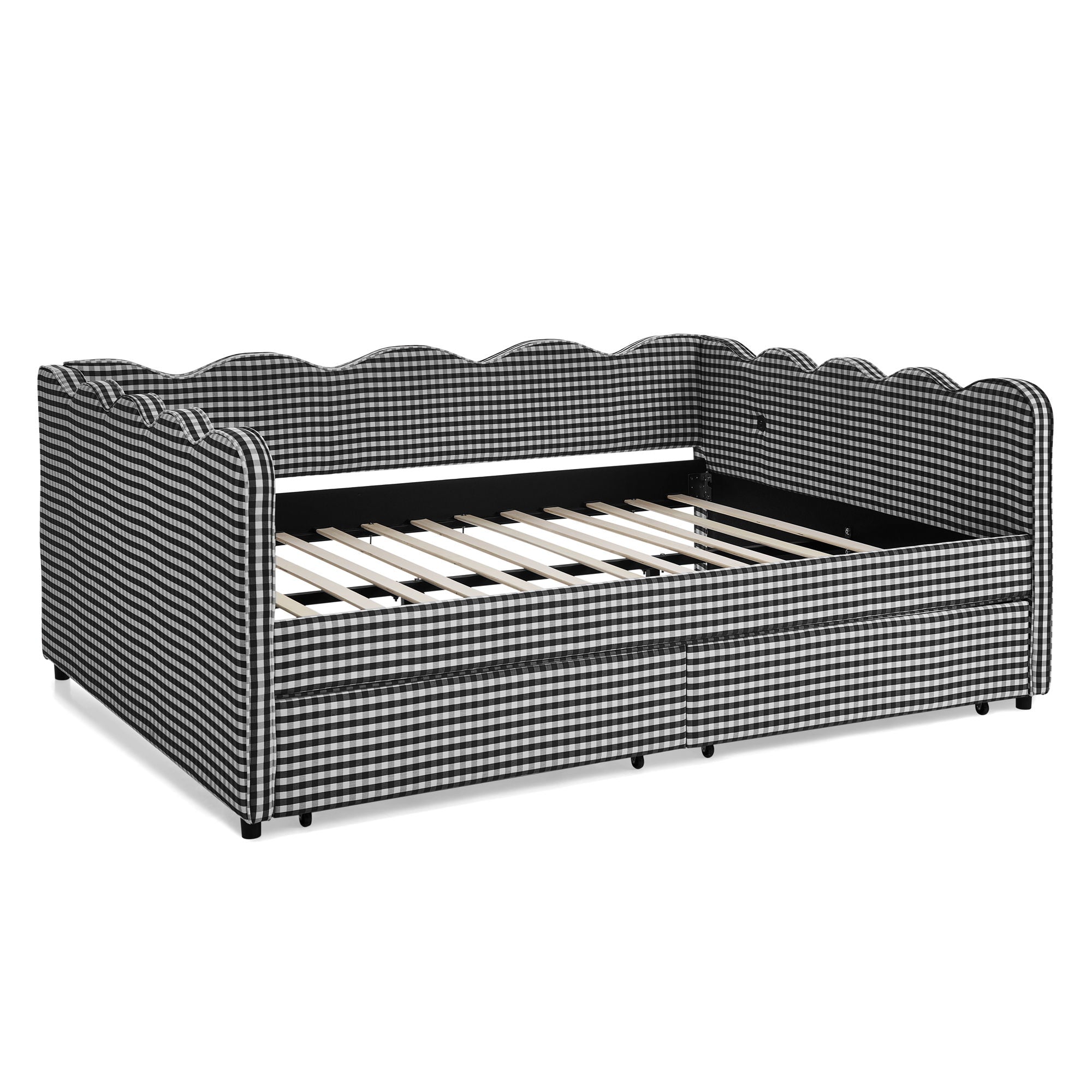 Gingham Daybed & USB Charging Port, Wave Shaped Design