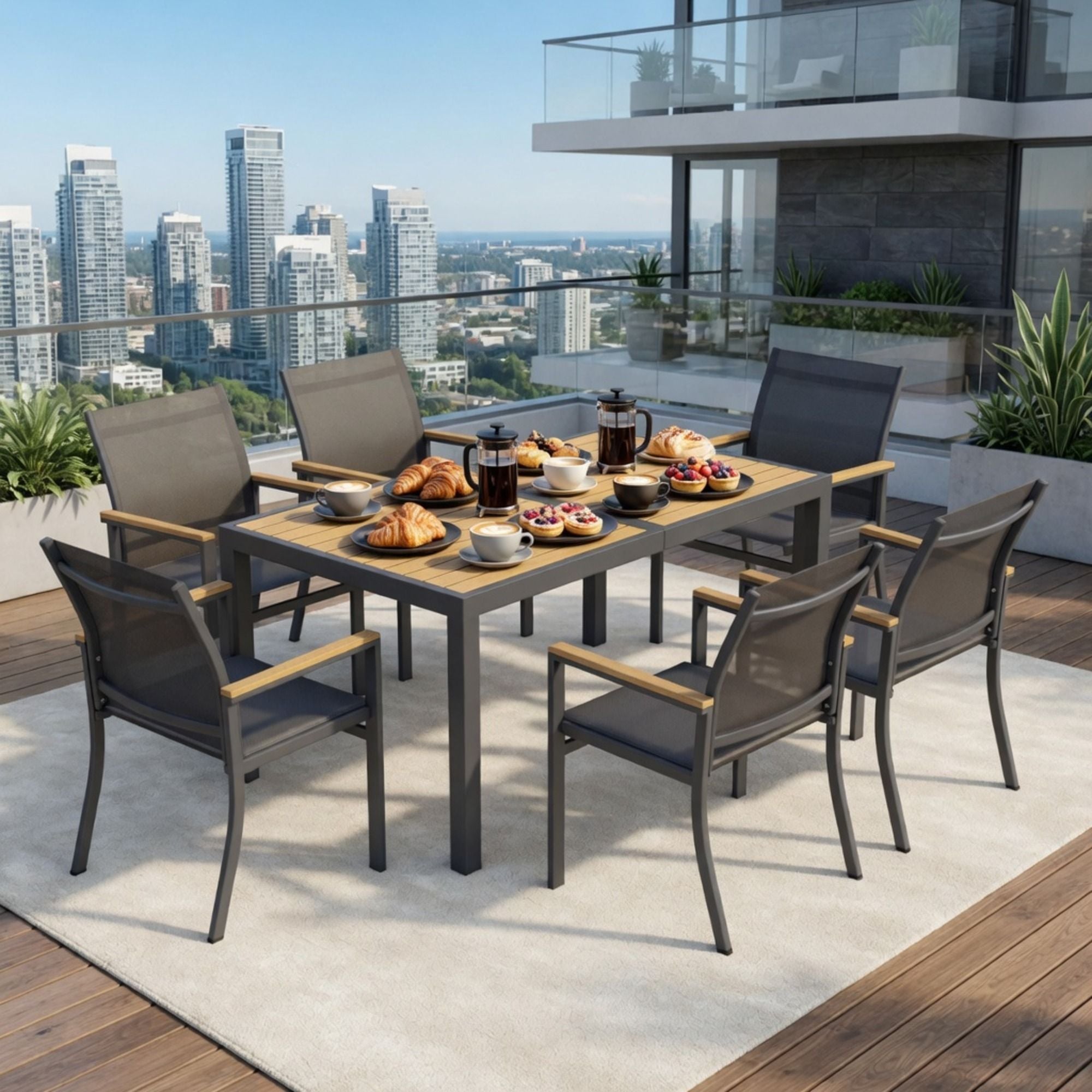 Outdoor Patio Chairs, Ergonomic (Set of 6) - Gray