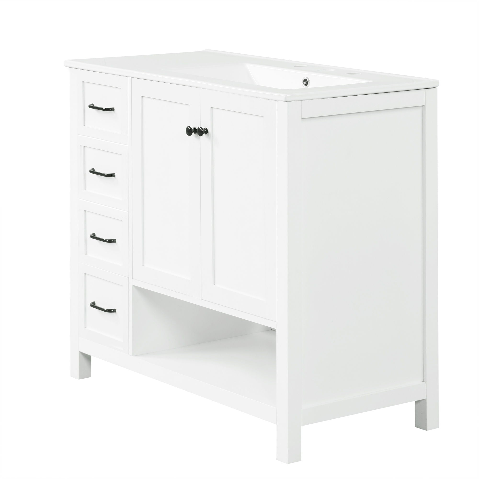 Bathroom Vanity With Sink Top, Bathroom Vanity Cabinet With 2 Doors And 2 Drawers, Open Shelf