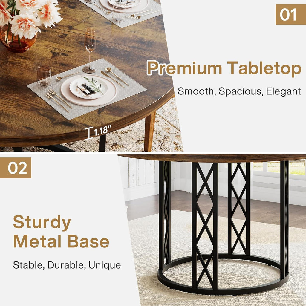 Round Dining Table With Circle Base - Brown / Black
