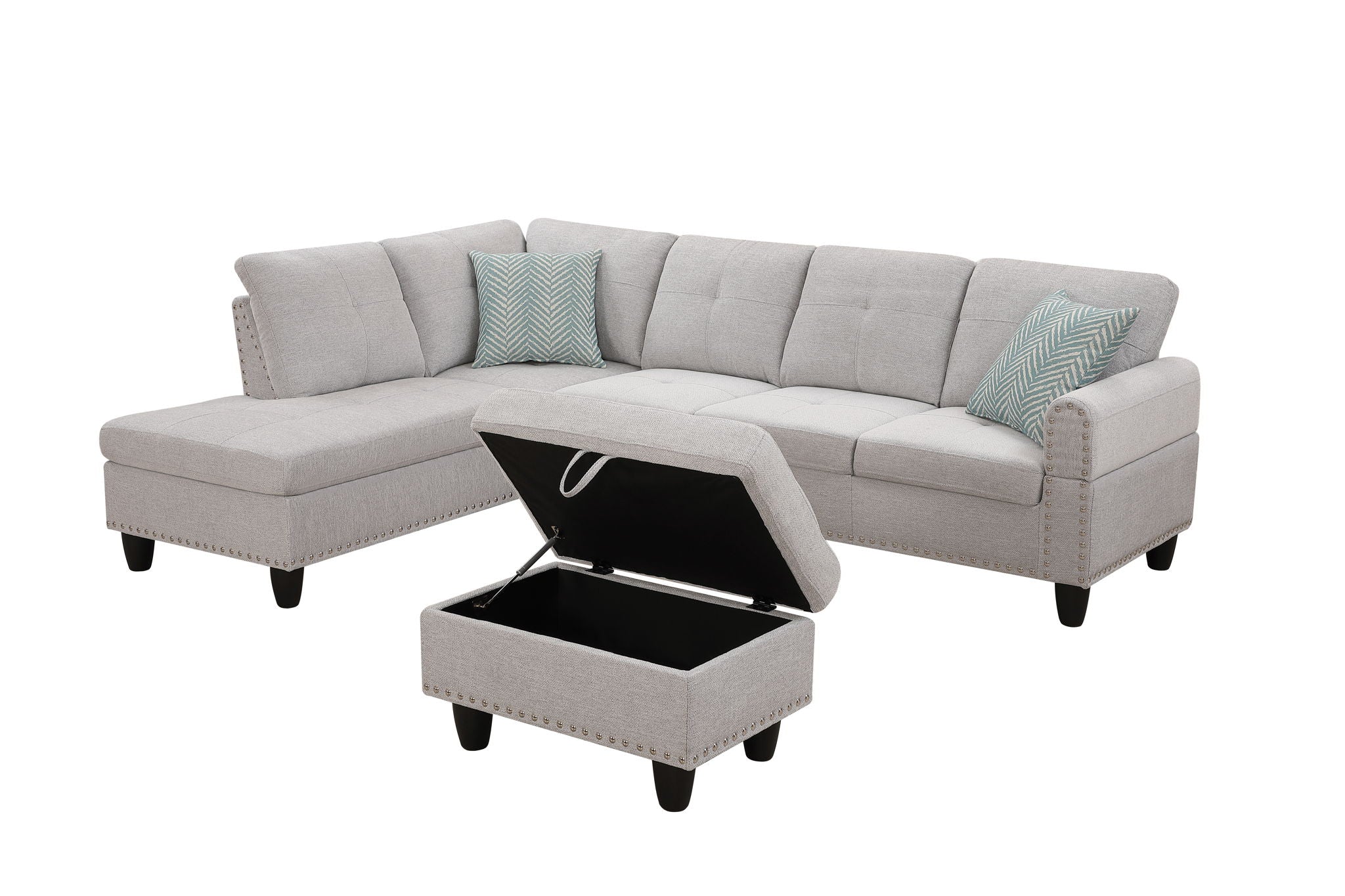 Alger - Left Hand Facing Sofa & Chaise With Ottoman