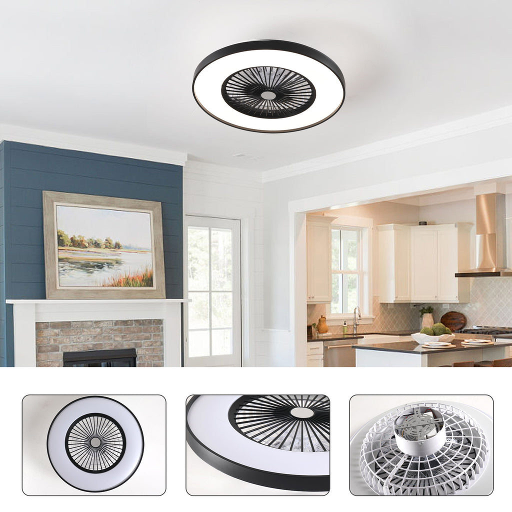 Bedroom Ceiling Fan With Remote Control, Dimmable LED Light, 8 Blades, Reversible Dc Motor - Black