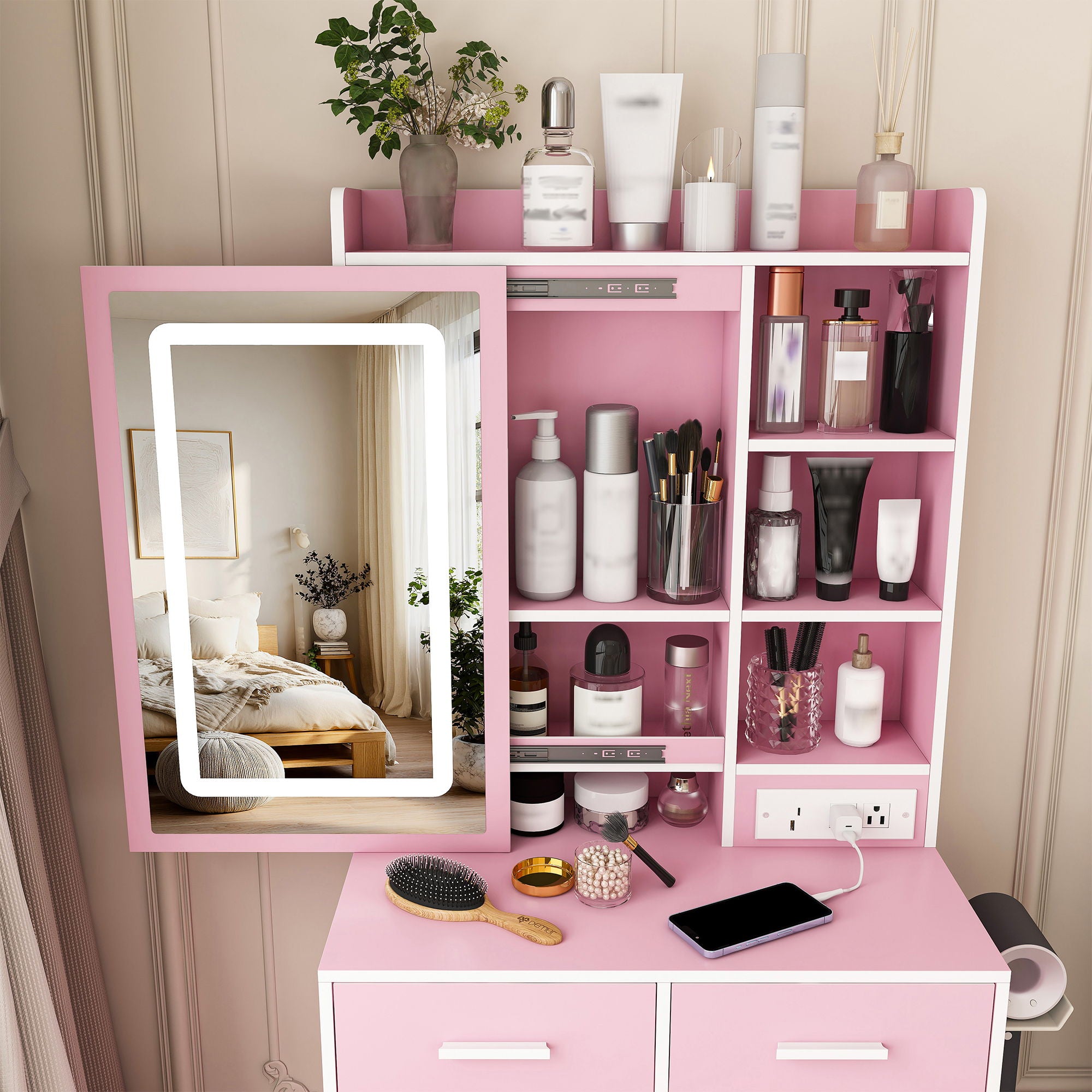 Small Makeup Vanity Desk With Adjustable LED Lights