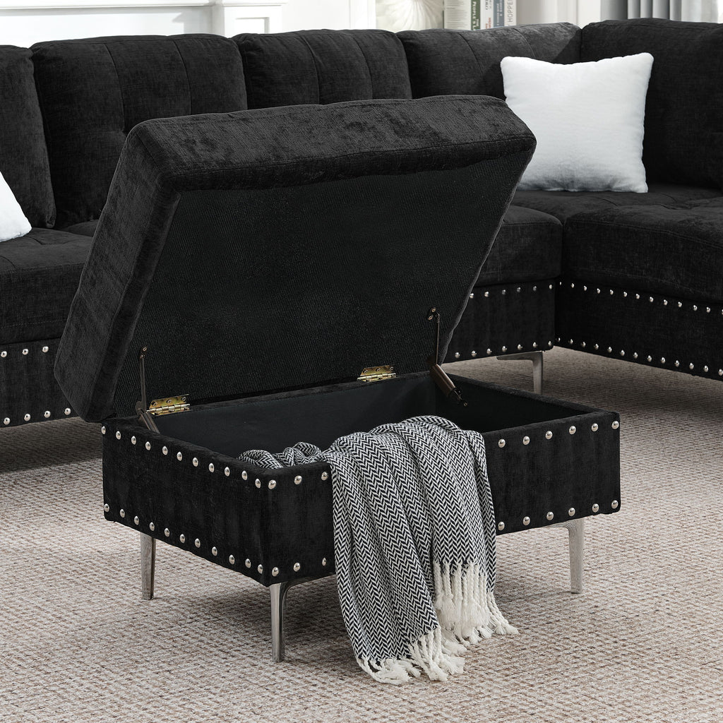 L-Shaped Sectional Sofa With Chaise And Storage Ottoman, Includes 2 Pillows