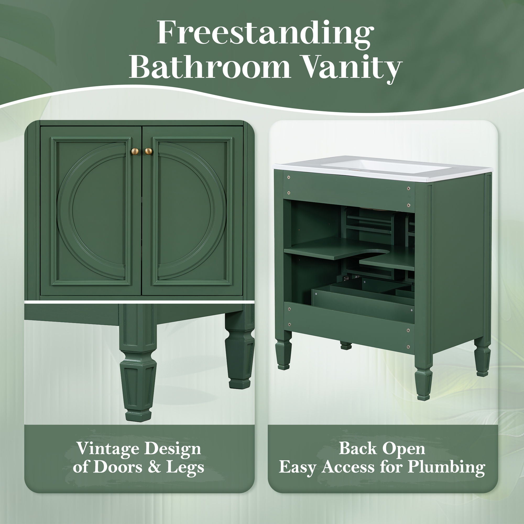 Bathroom Vanity With Sink With 2 Doors And Adjustable Shelf