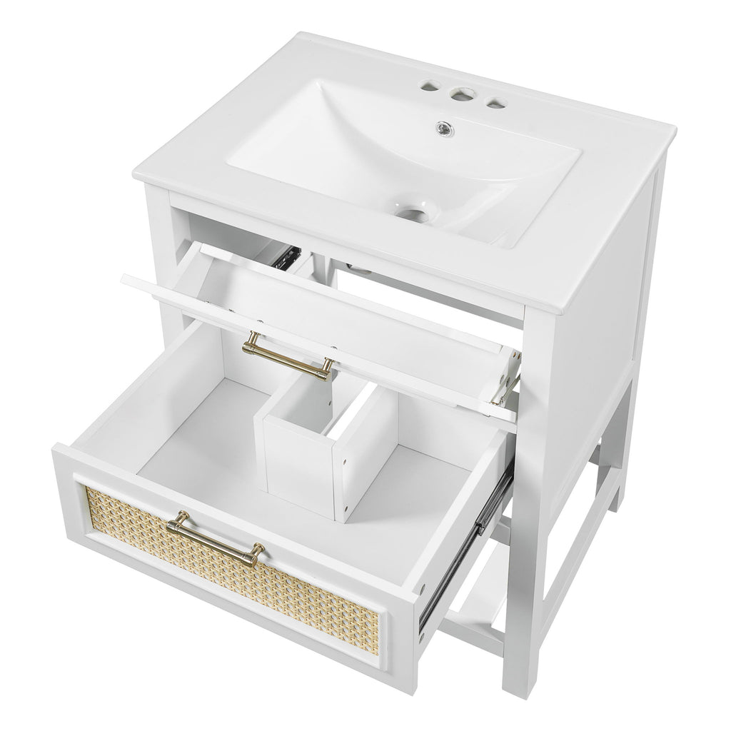 Modern Bathroom Vanity With Integrated Sink, Cabinet With 1 Deep Drawer And 1 Tip-Out Drawer