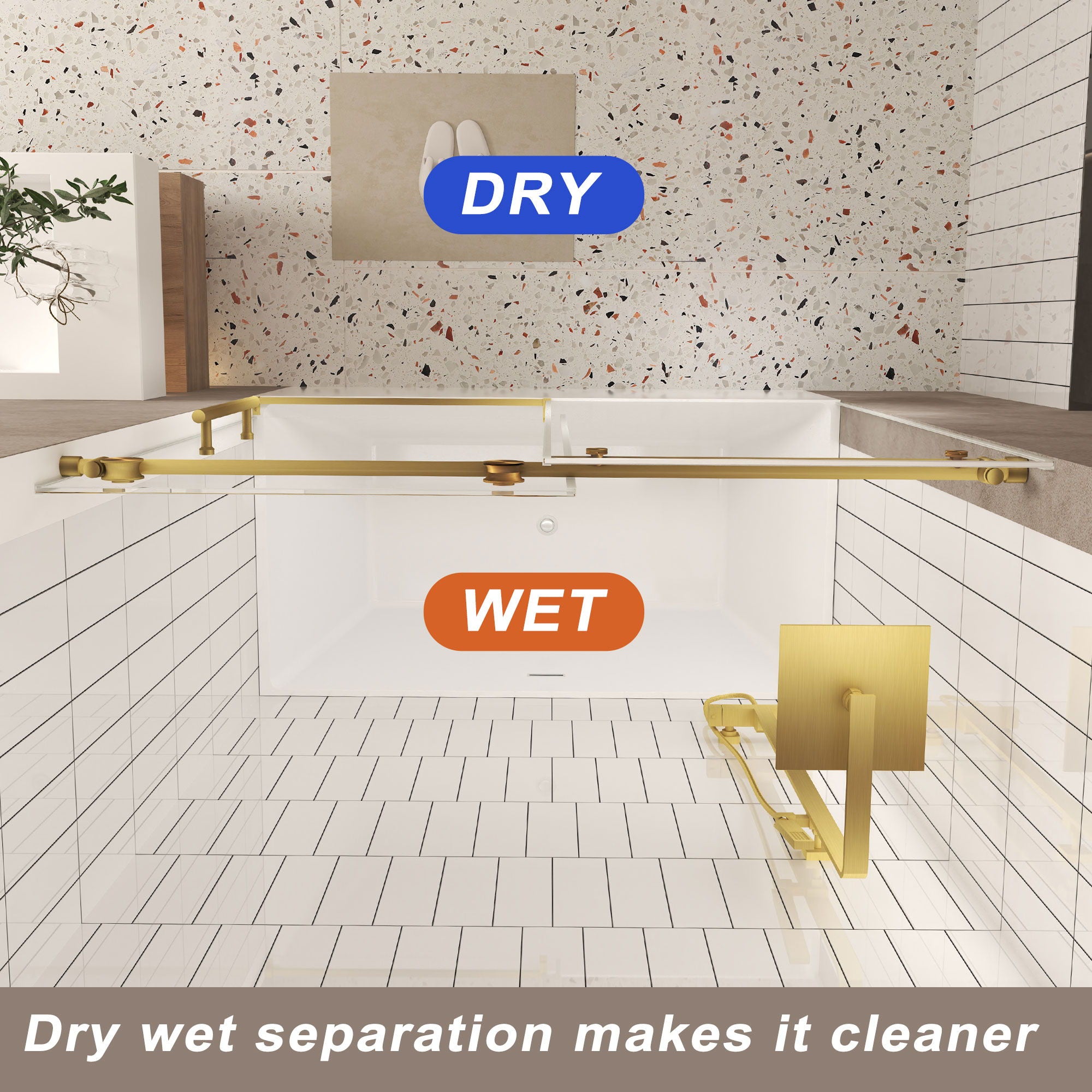 Frameless Shower Door, Smooth Sliding Tracks